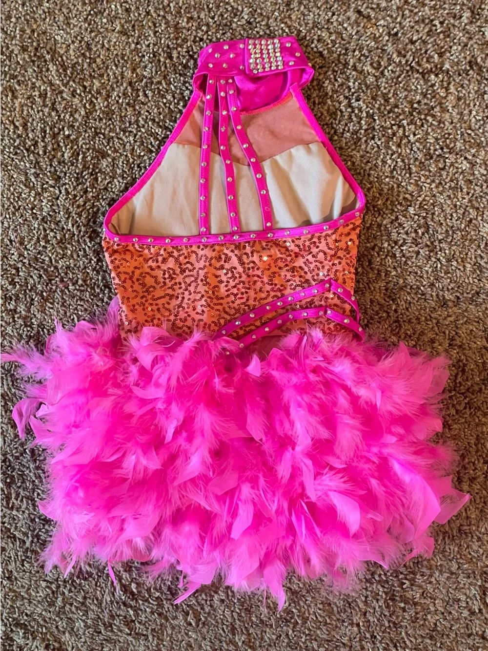 Weissman Hot Pink Sequin Feather Dance Costume